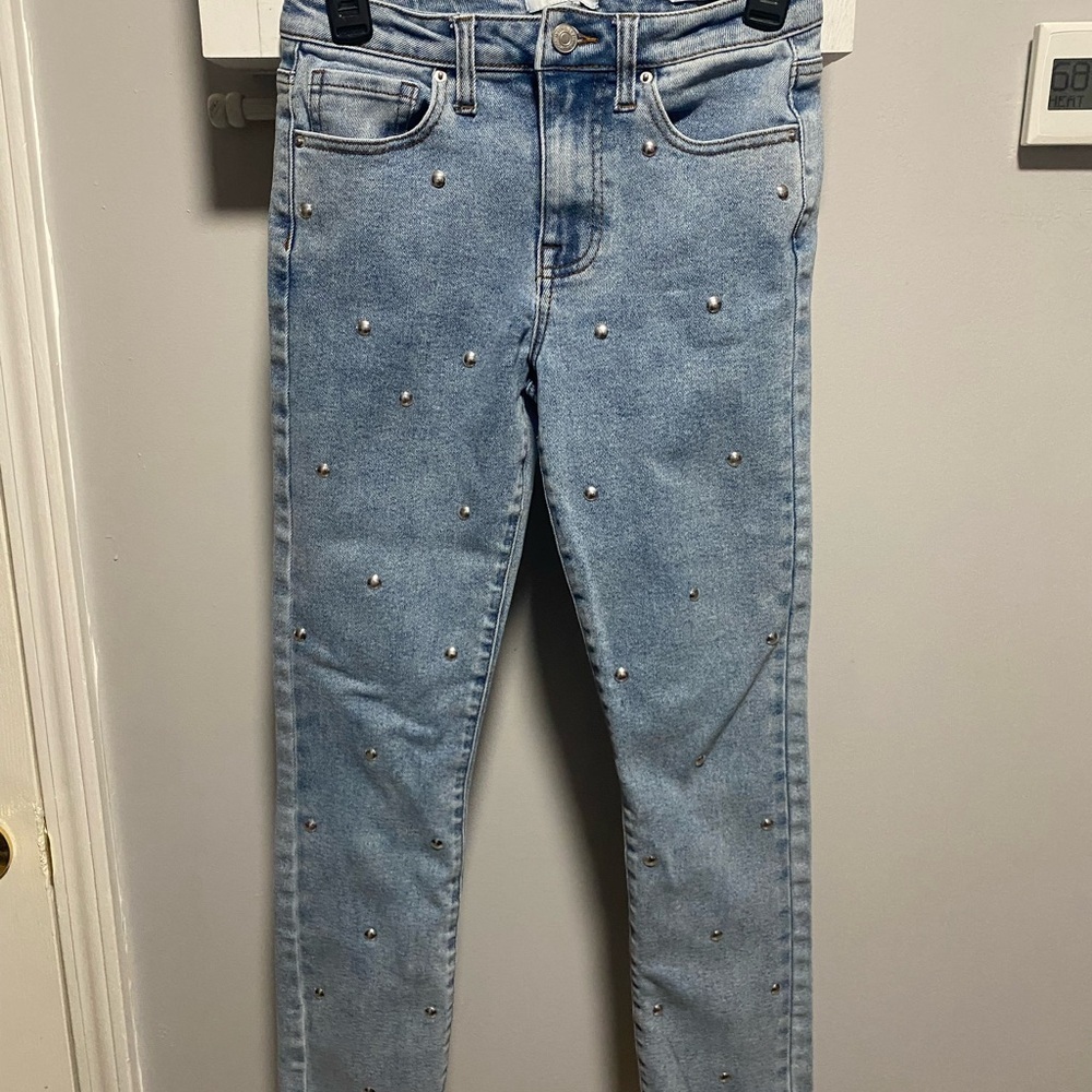 Women's Light Blue Mid Rise Skinny Studded Forever 21 Jeans.